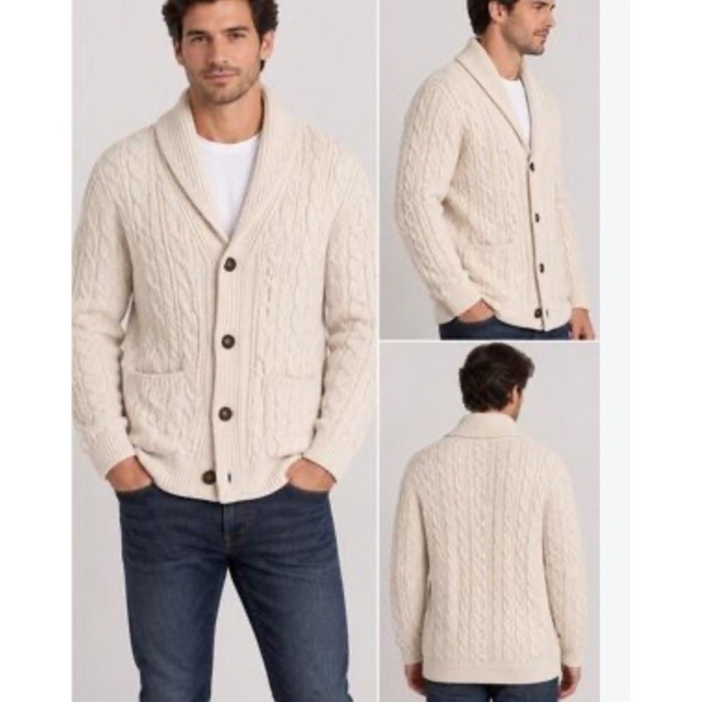 Lucky Brand Cable Knit Cardigan Sweater Mens XXL Ivory Preppy